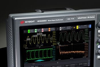 Keysight InfiniiVision HD3 Fault Hunter display, automatically analyzing a signal for glitches, slow edges, and runt pulses.