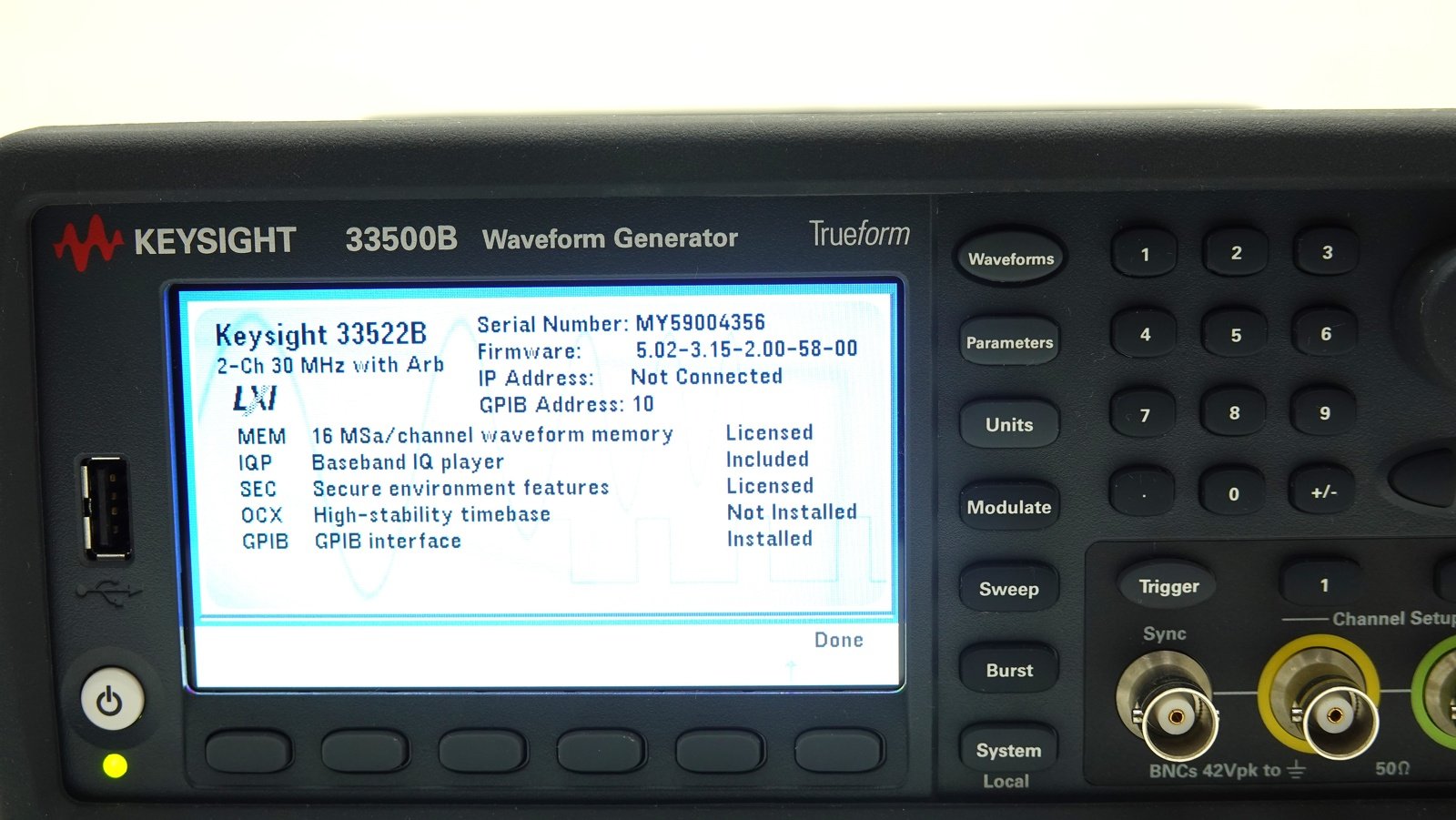 Keysight 33522B Waveform Generator / 33500B Series / 30 MHz / 2 Channels / 250MSa/s