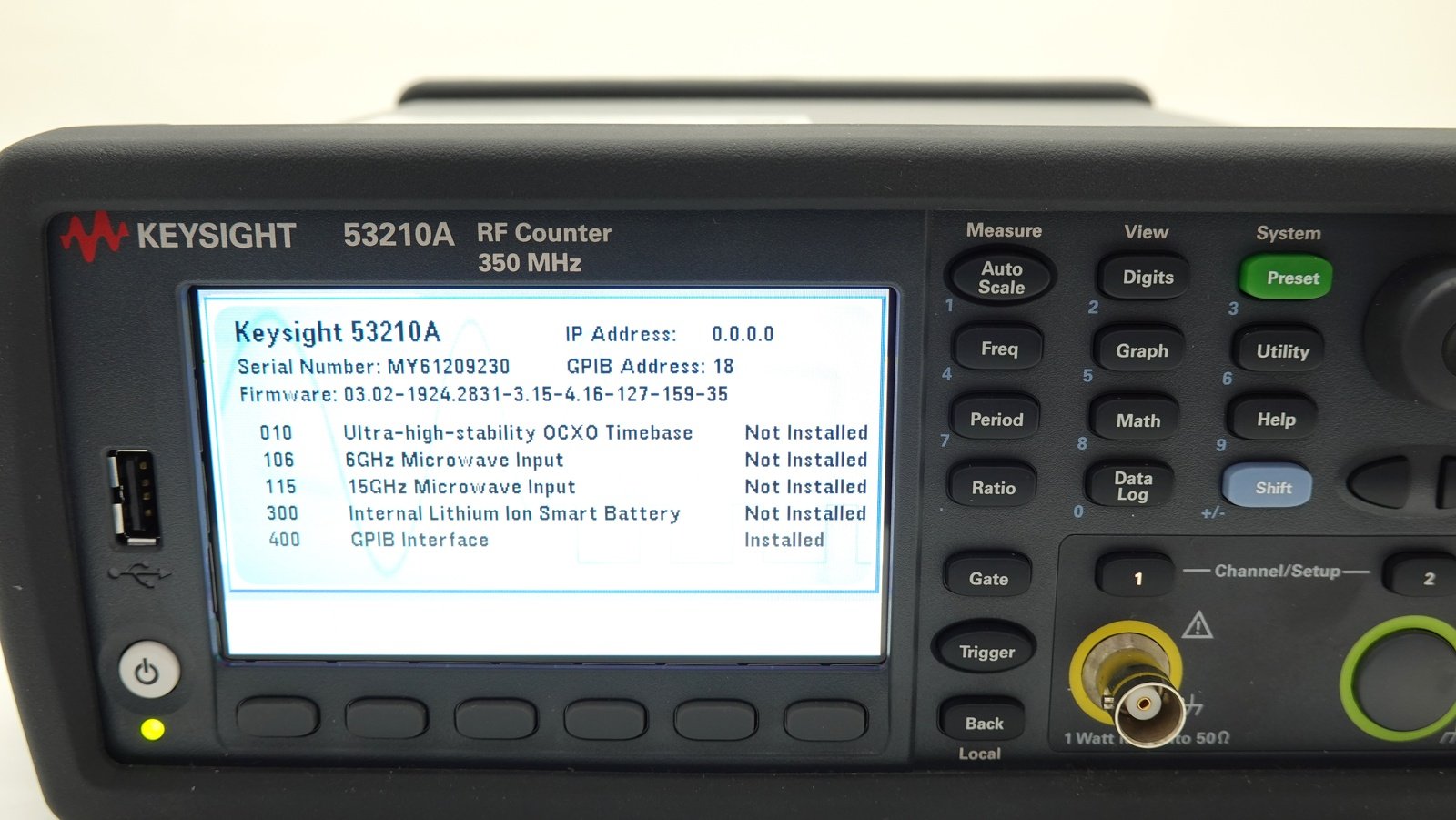 Keysight 53210A RF Frequency Counter / 350MHz / 10 Digits/s / LAN / USB / GPIB