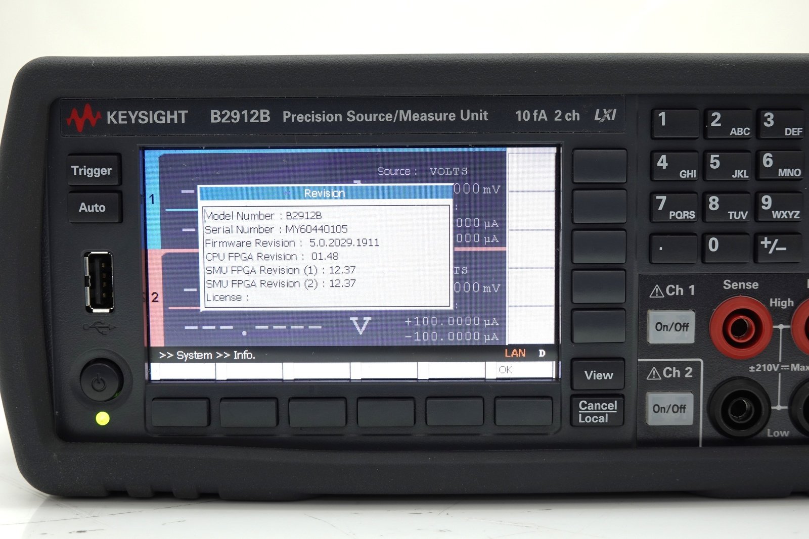 Keysight B2912B Precision Source/Measure Unit / 2 Channel / 10fA resolution / 210V / 3A DC/10.5A Pulse