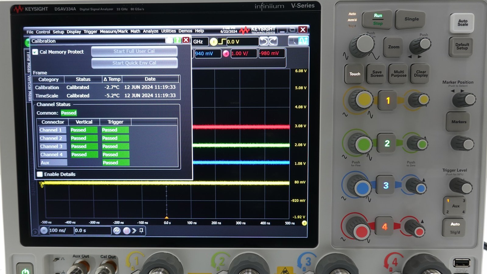 Keysight DSAV334A Infiniium V-Series Oscilloscope / 33 GHz / 80/40 GSa/s / 4 Analog Channels