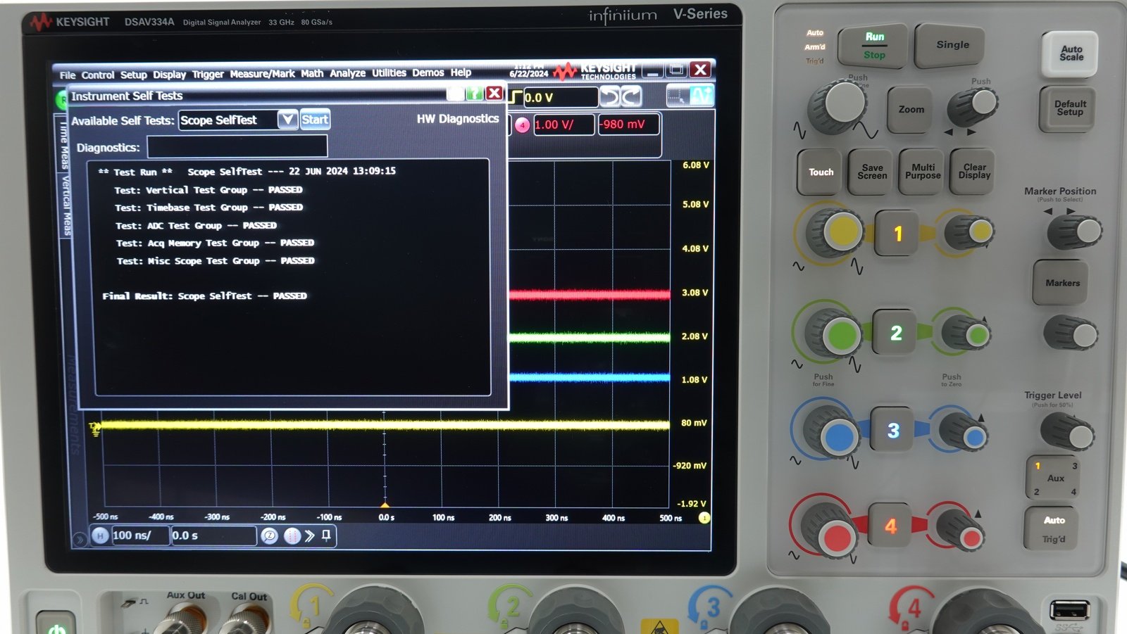 Keysight DSAV334A Infiniium V-Series Oscilloscope / 33 GHz / 80/40 GSa/s / 4 Analog Channels