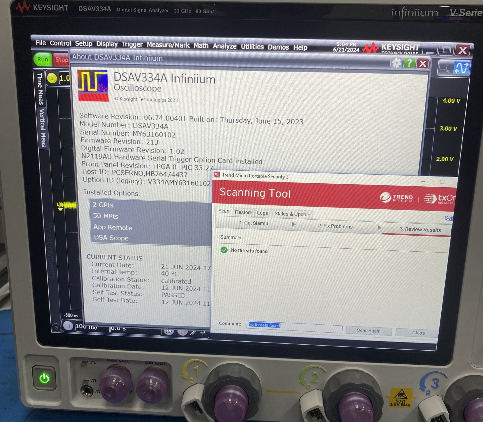 Keysight DSAV334A Infiniium V-Series Oscilloscope / 33 GHz / 80/40 GSa/s / 4 Analog Channels