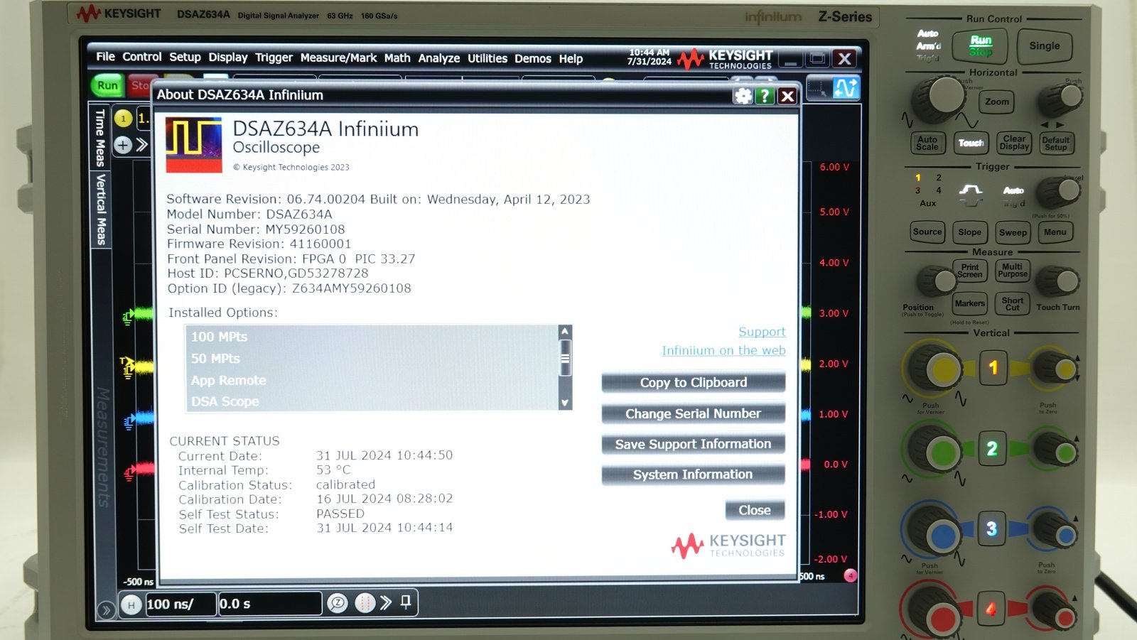 Keysight DSAZ634A Infiniium Oscilloscope / 63 GHz / 160/80 GSa/s / 4 Channels