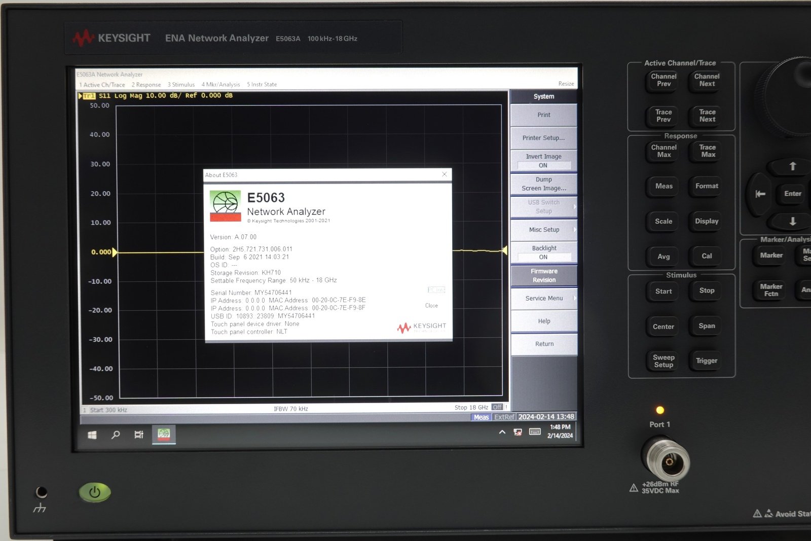 Keysight E5063A-2H5 2-port test set / 100 kHz to 18 GHz