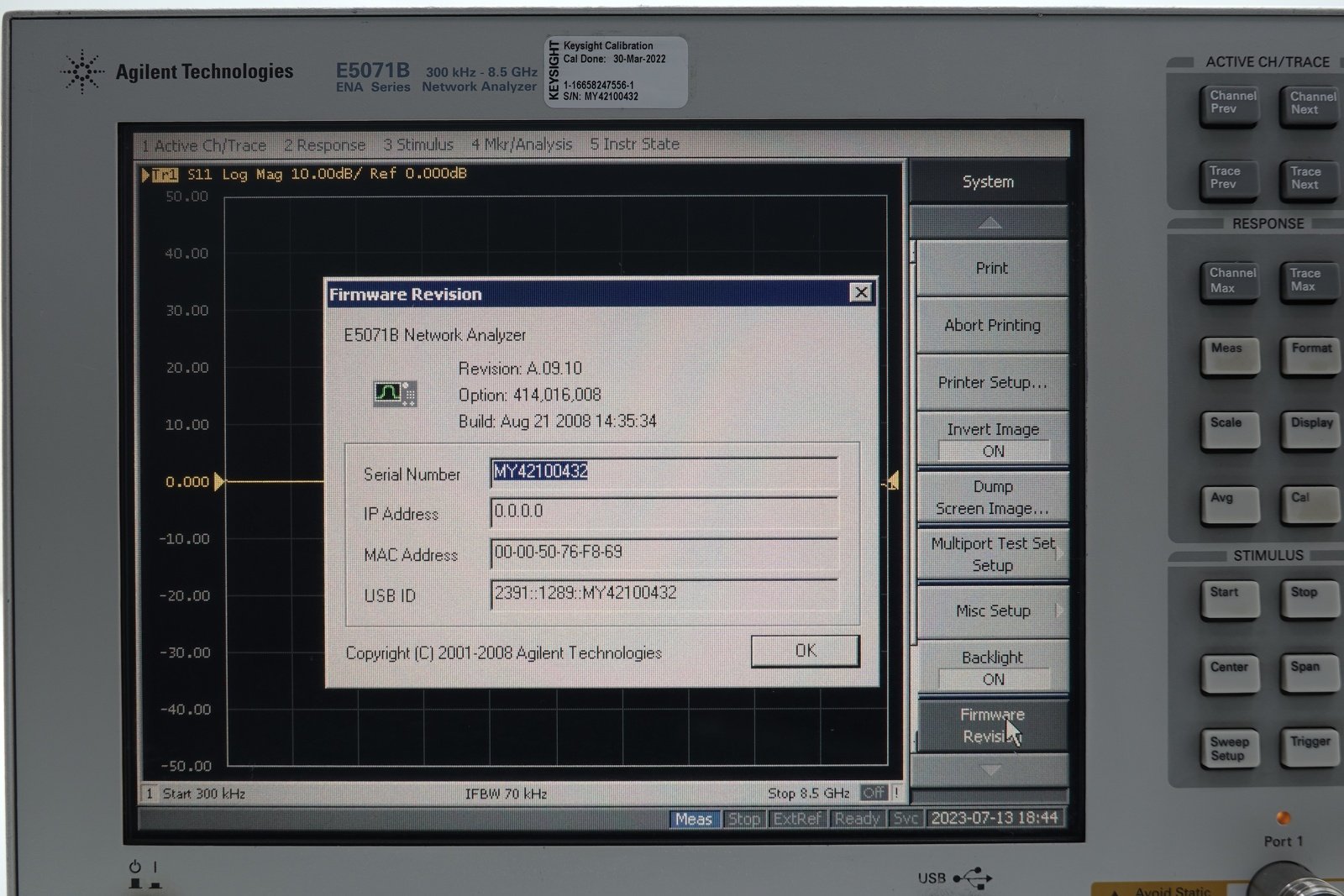 Keysight E5071B-414 4-ports / -50 to 10 dBm