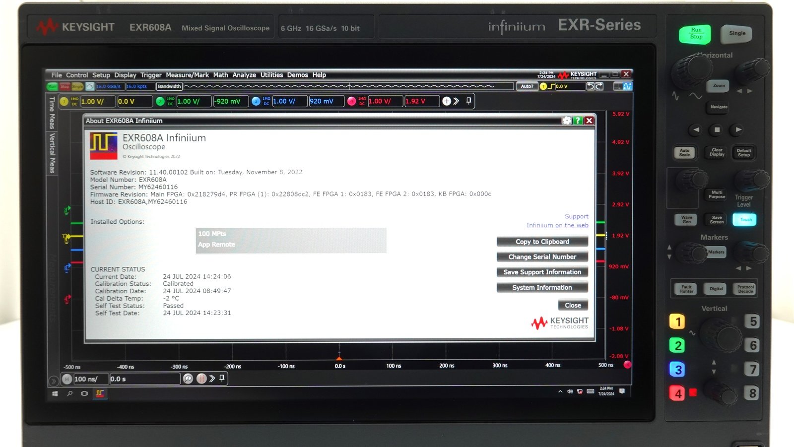 Keysight EXR608A Infiniium EXR-Series Real-Time Oscilloscope / 6 GHz / 16 GSa/s / 8 Channels