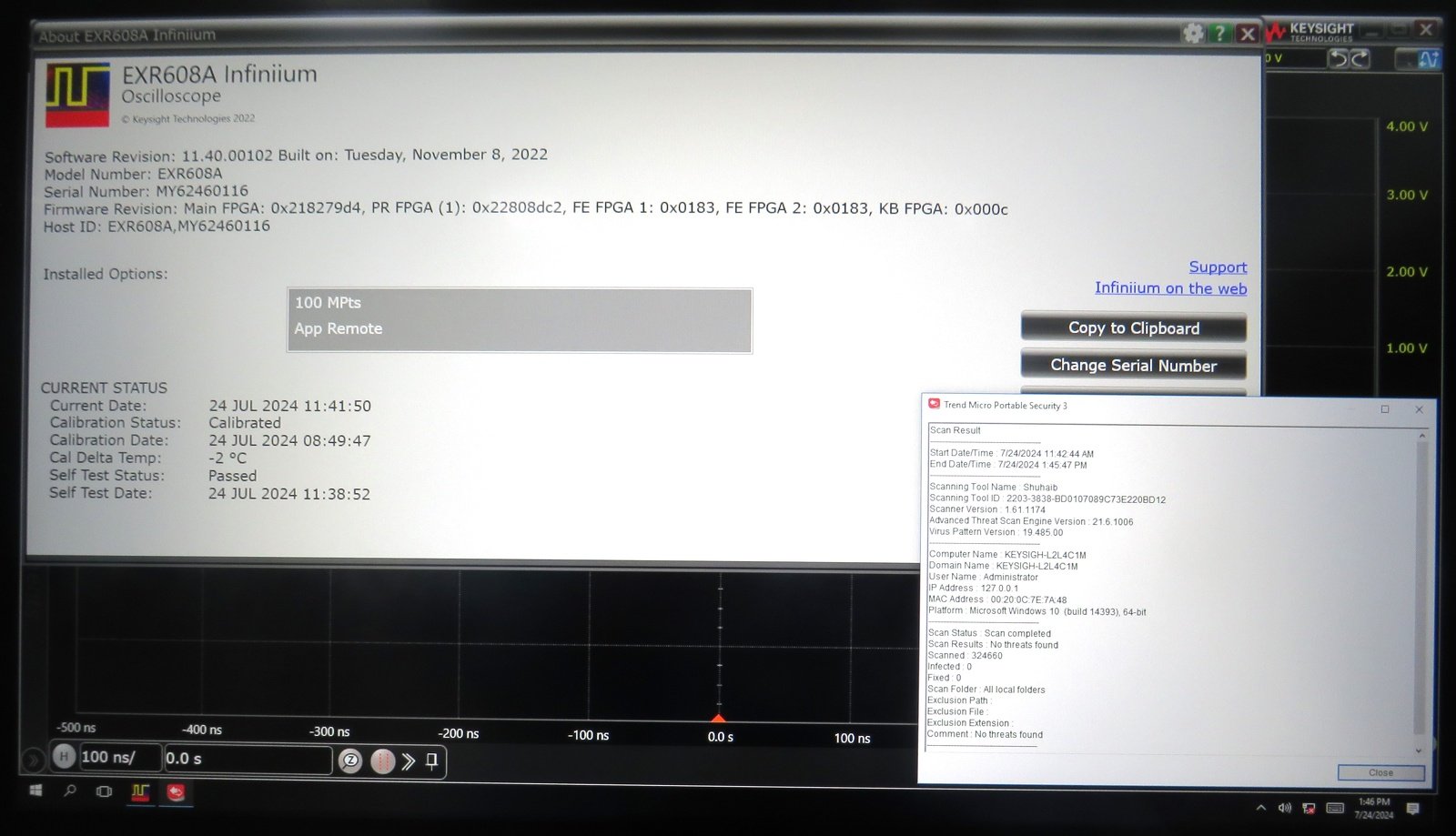 Keysight EXR608A Infiniium EXR-Series Real-Time Oscilloscope / 6 GHz / 16 GSa/s / 8 Channels