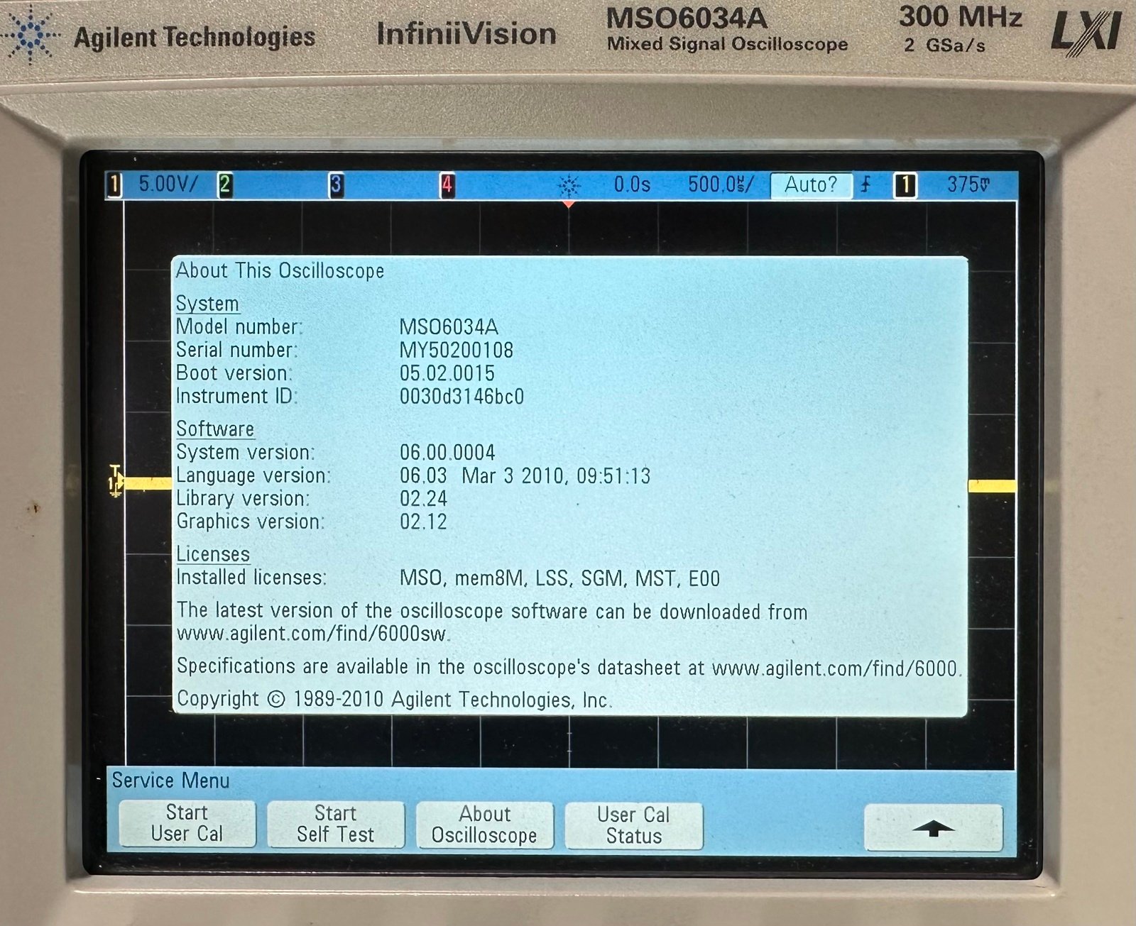 Keysight MSO6034A Mixed Signal Oscilloscope / 300 MHz / 4 Analog Plus 16 Digital Channels