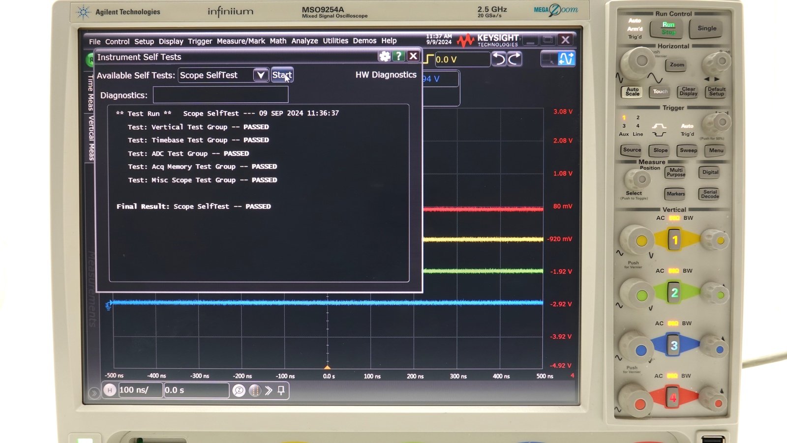 Keysight MSO9254A Mixed Signal Oscilloscope / 2.5 GHz / 10/20 GSa/s / 4 Analog Plus 16 Digital Channels