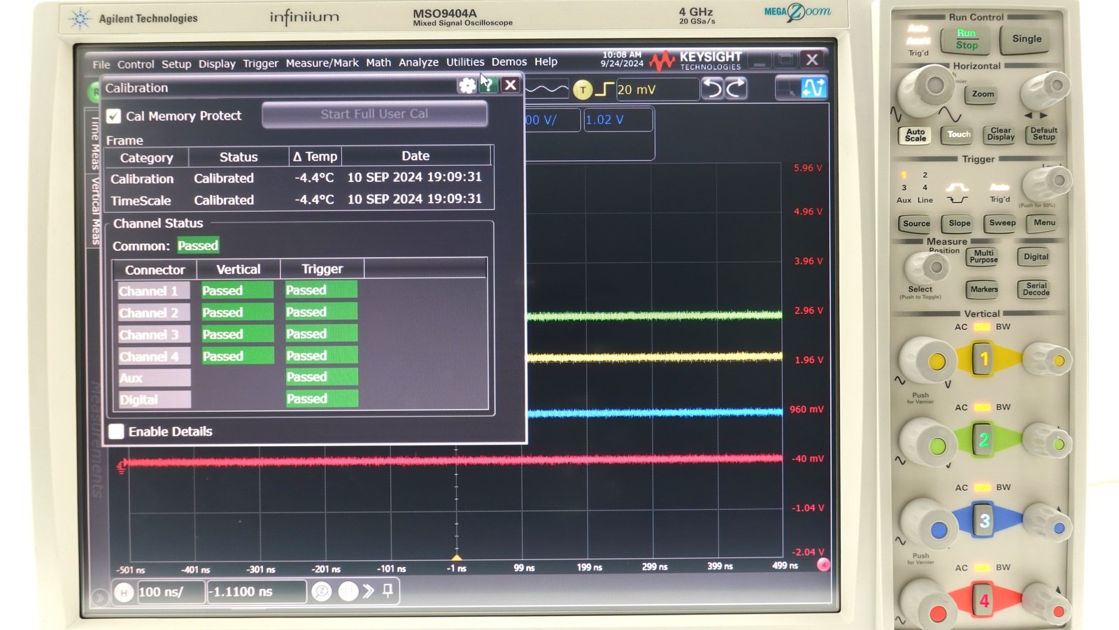 Keysight MSO9404A Mixed Signal Oscilloscope / 4 GHz / 10/20 GSa/s / 4 Analog Plus 16 Digital Channels