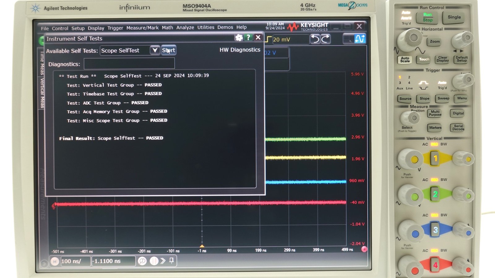 Keysight MSO9404A Mixed Signal Oscilloscope / 4 GHz / 10/20 GSa/s / 4 Analog Plus 16 Digital Channels