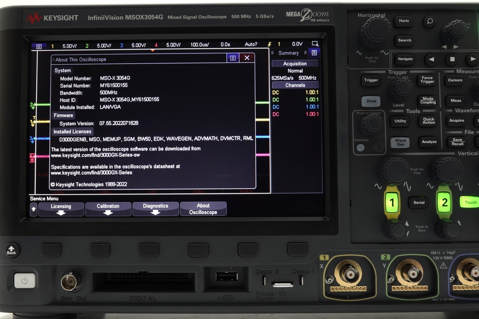 Keysight MSOX3054G Mixed Signal Oscilloscope / 500 MHz / 4 Analog Plus 16 Digital Channel