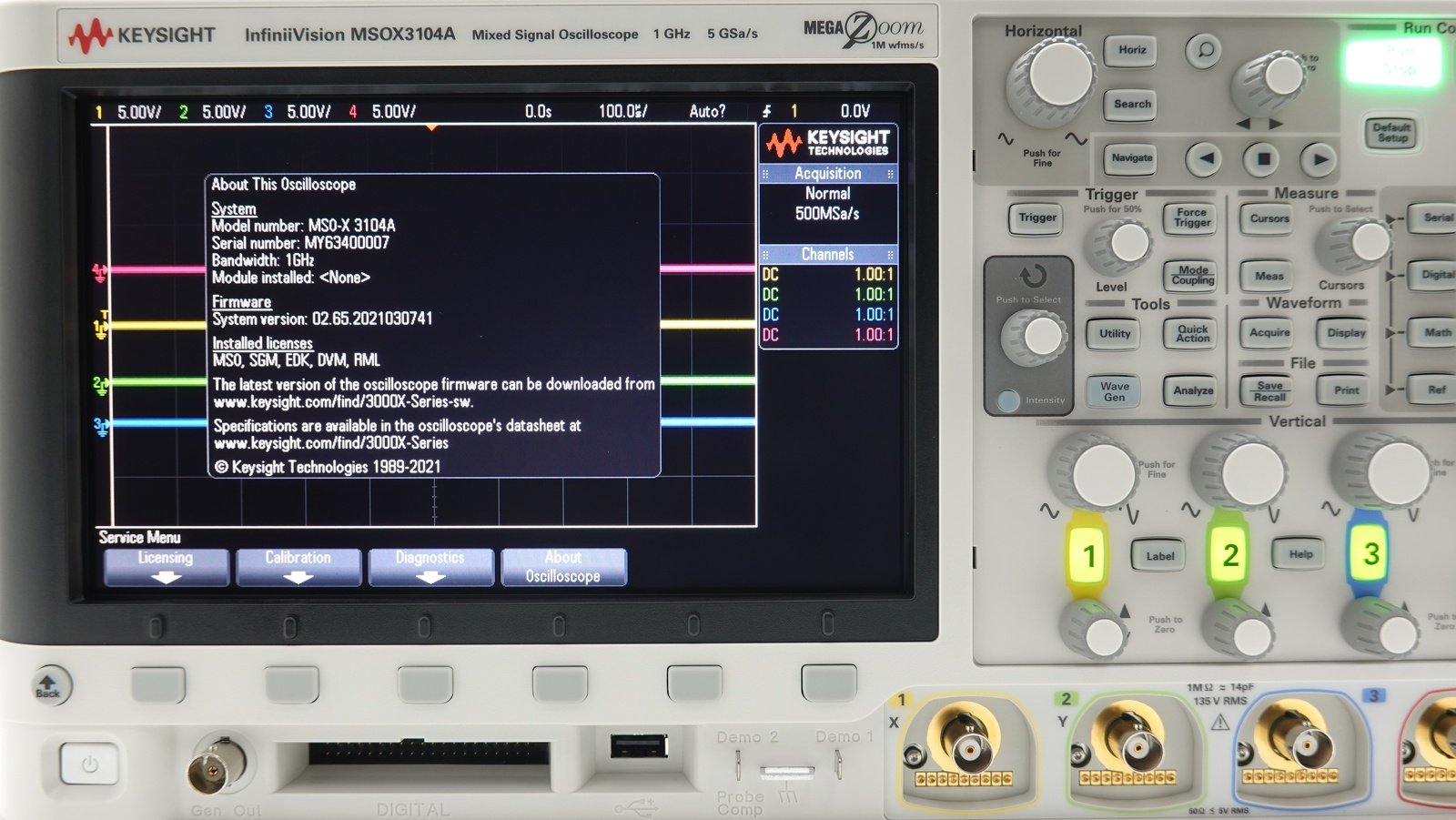 Keysight MSOX3104A Mixed Signal Oscilloscope / 1 GHz / 4 Analog Plus 16 Digital Channels