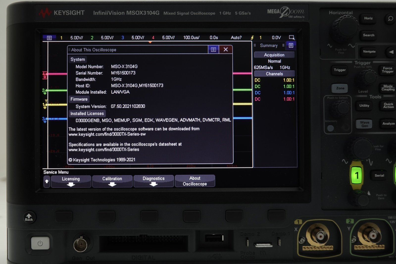 Keysight MSOX3104G Mixed Signal Oscilloscope / 1 GHz / 4 Analog Plus 16 Digital Channel