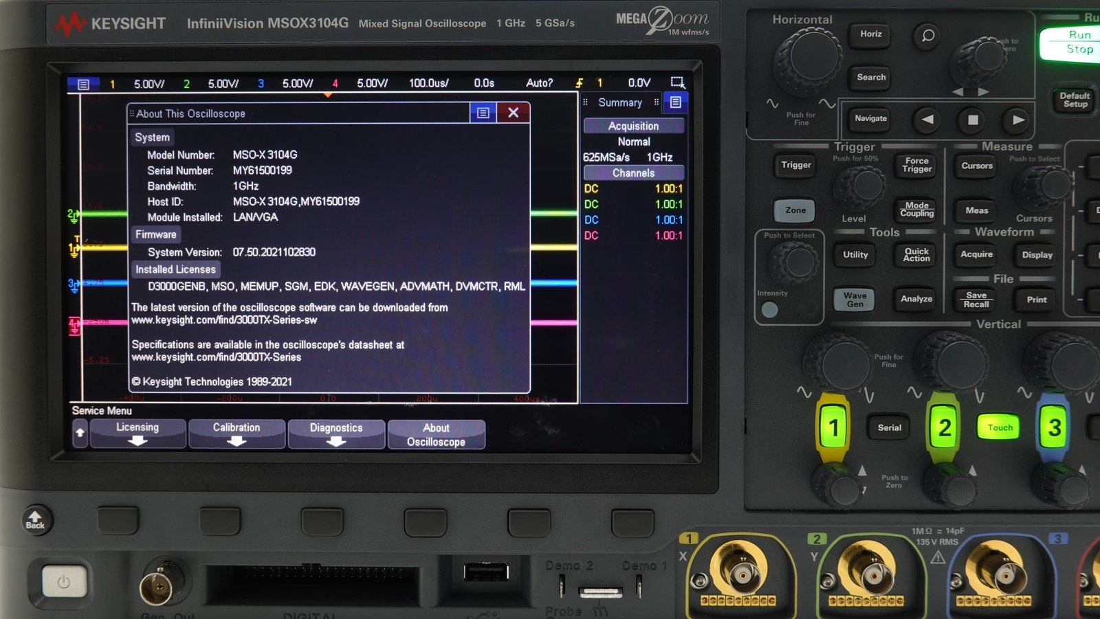 Keysight MSOX3104G Mixed Signal Oscilloscope / 1 GHz / 4 Analog Plus 16 Digital Channel