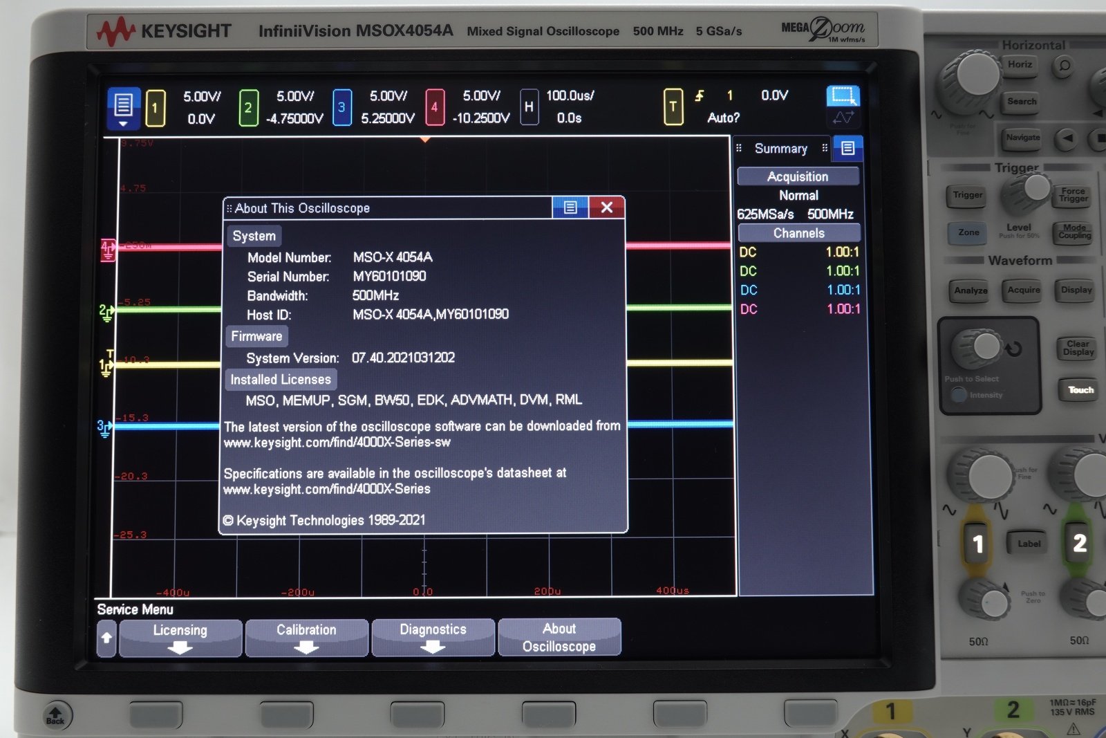 Keysight MSOX4054A Mixed Signal Oscilloscope / 500 MHz / 4 Analog Plus 16 Digital Channels