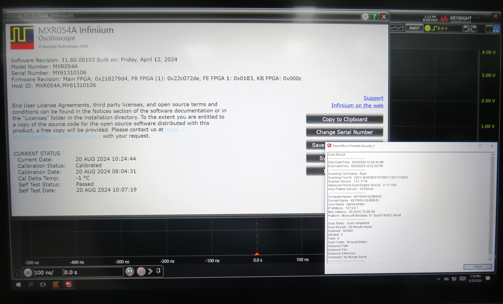 Keysight MXR054A Infiniium MXR-Series Real-Time Oscilloscope / 500 MHz / 16 GSa/s / 4 Channels