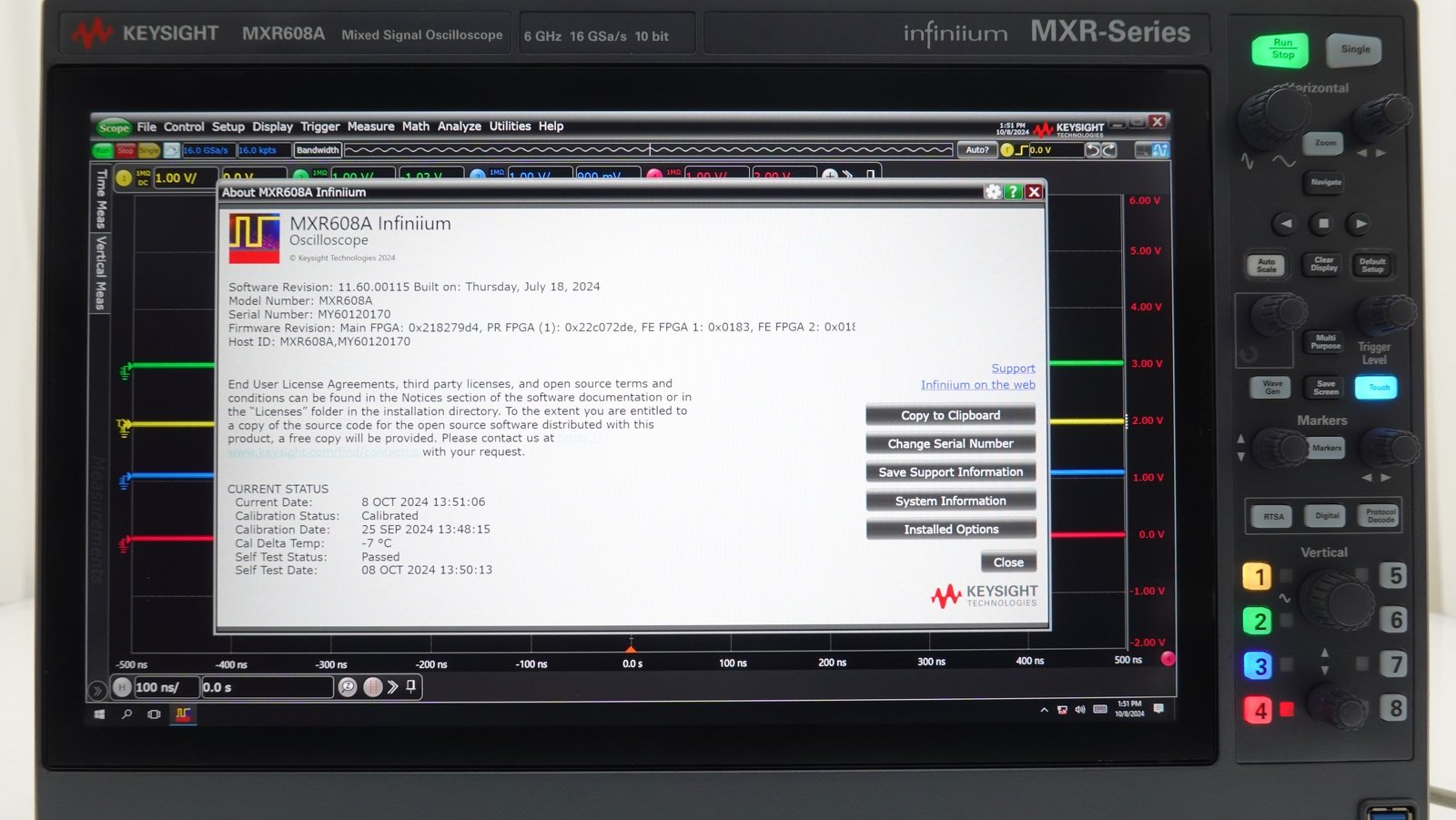 Keysight MXR608A Infiniium MXR-Series Real-Time Oscilloscope / 6 GHz / 16 GSa/s / 8 Channels