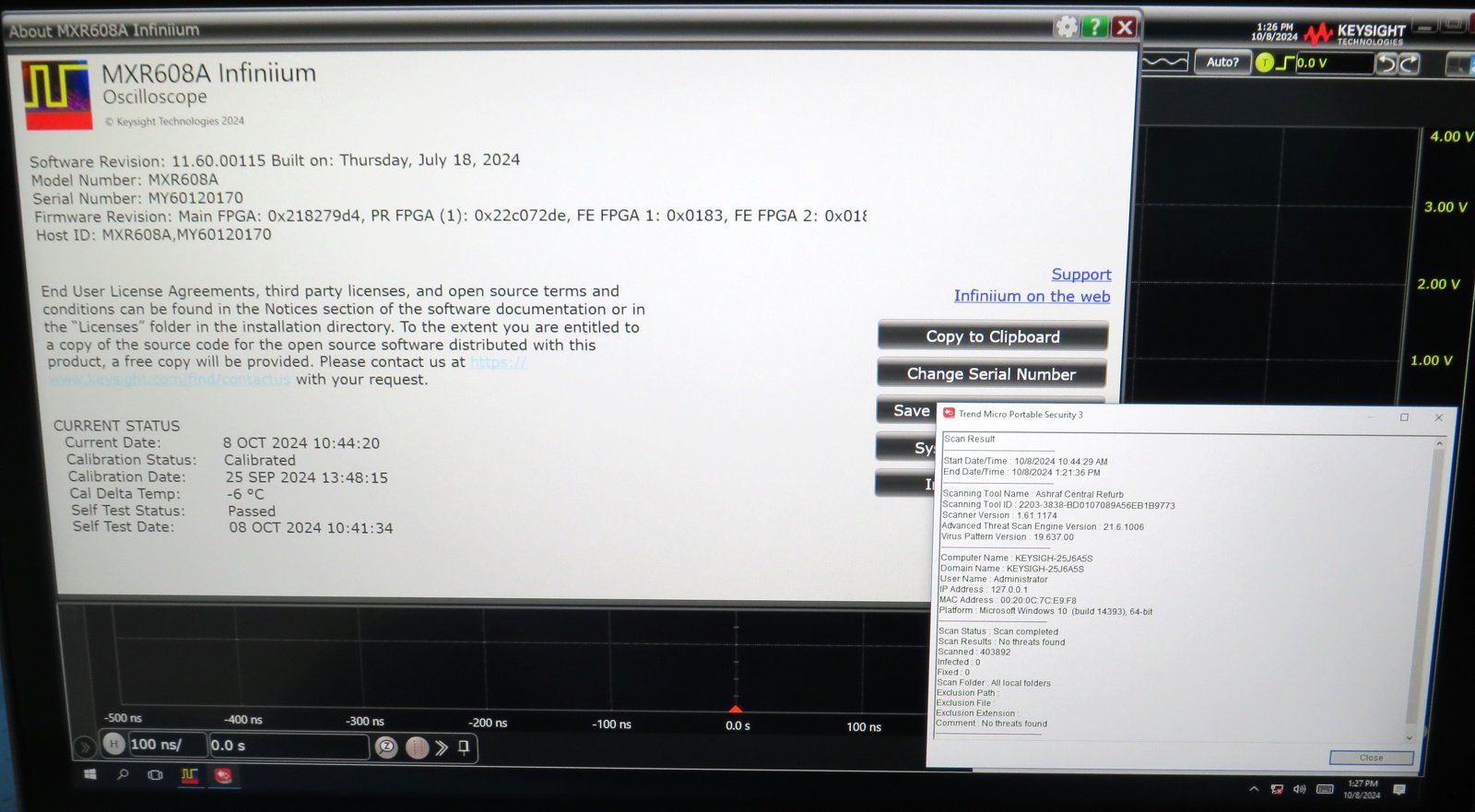 Keysight MXR608A Infiniium MXR-Series Real-Time Oscilloscope / 6 GHz / 16 GSa/s / 8 Channels