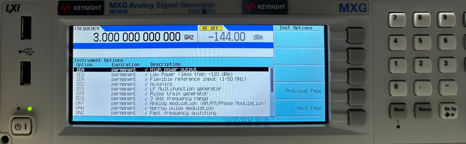 Keysight N5181B-503 9 kHz to 3 GHz