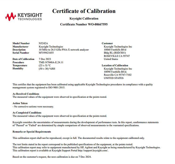 Keysight N5242A-400 4-port / Configurable Test Set / Internal Second Source