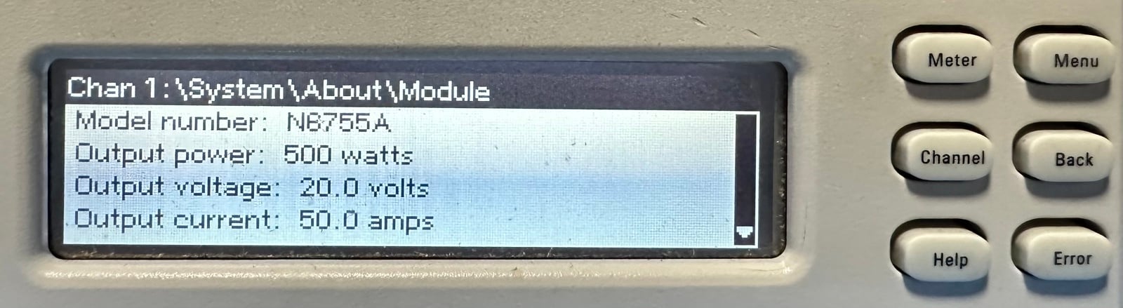 Keysight N6755A High-Performance Autoranging DC Power Module / 20V / 50A / 500W / Double-wide