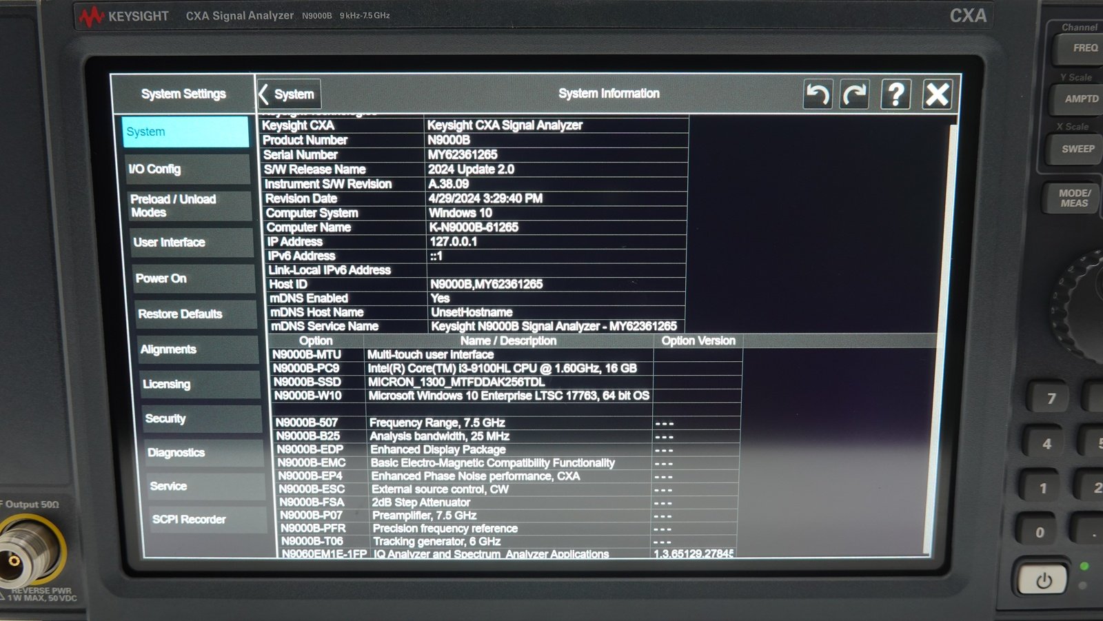 Keysight N9000B-507 9 kHz to 7.5 GHz