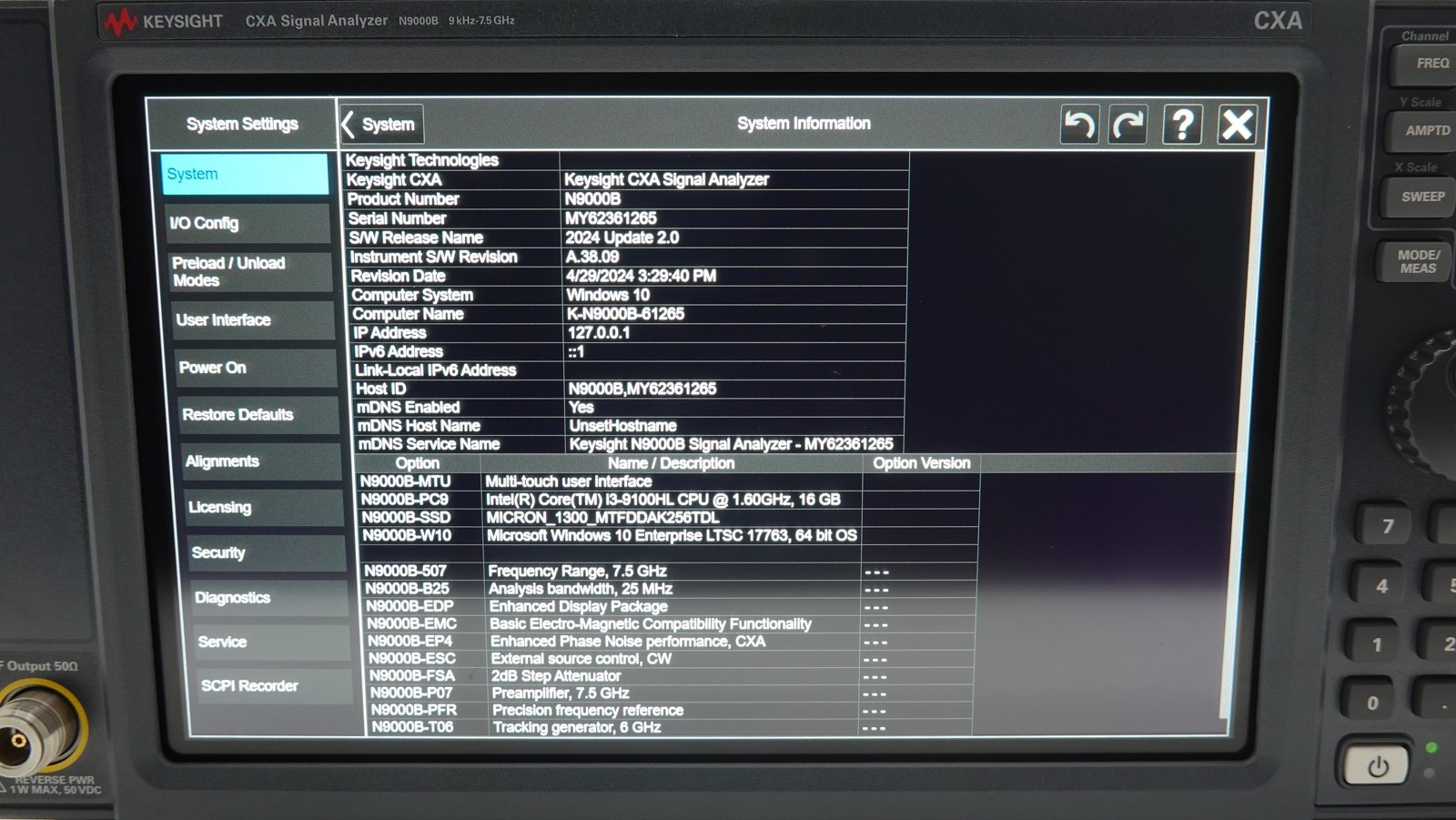 Keysight N9000B-507 9 kHz to 7.5 GHz