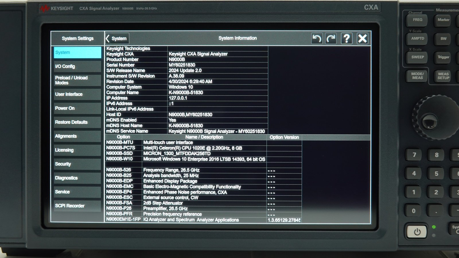 Keysight N9000B-526 9 kHz to 26.5 GHz