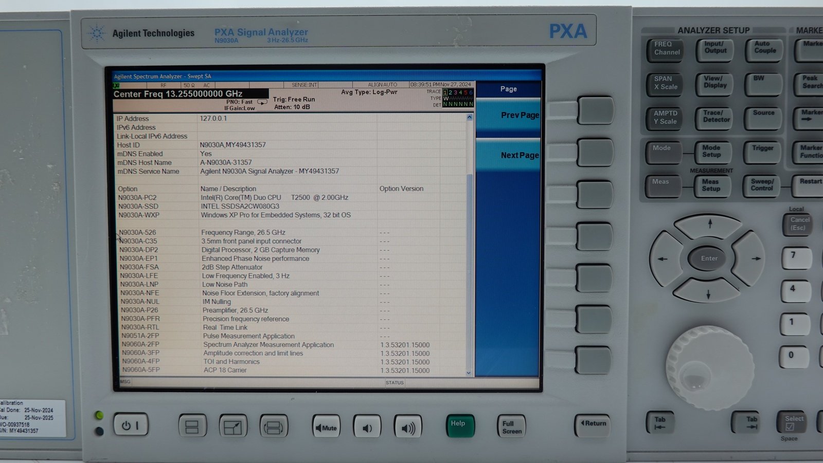 Keysight N9030A-526 3 Hz to 26.5 GHz 