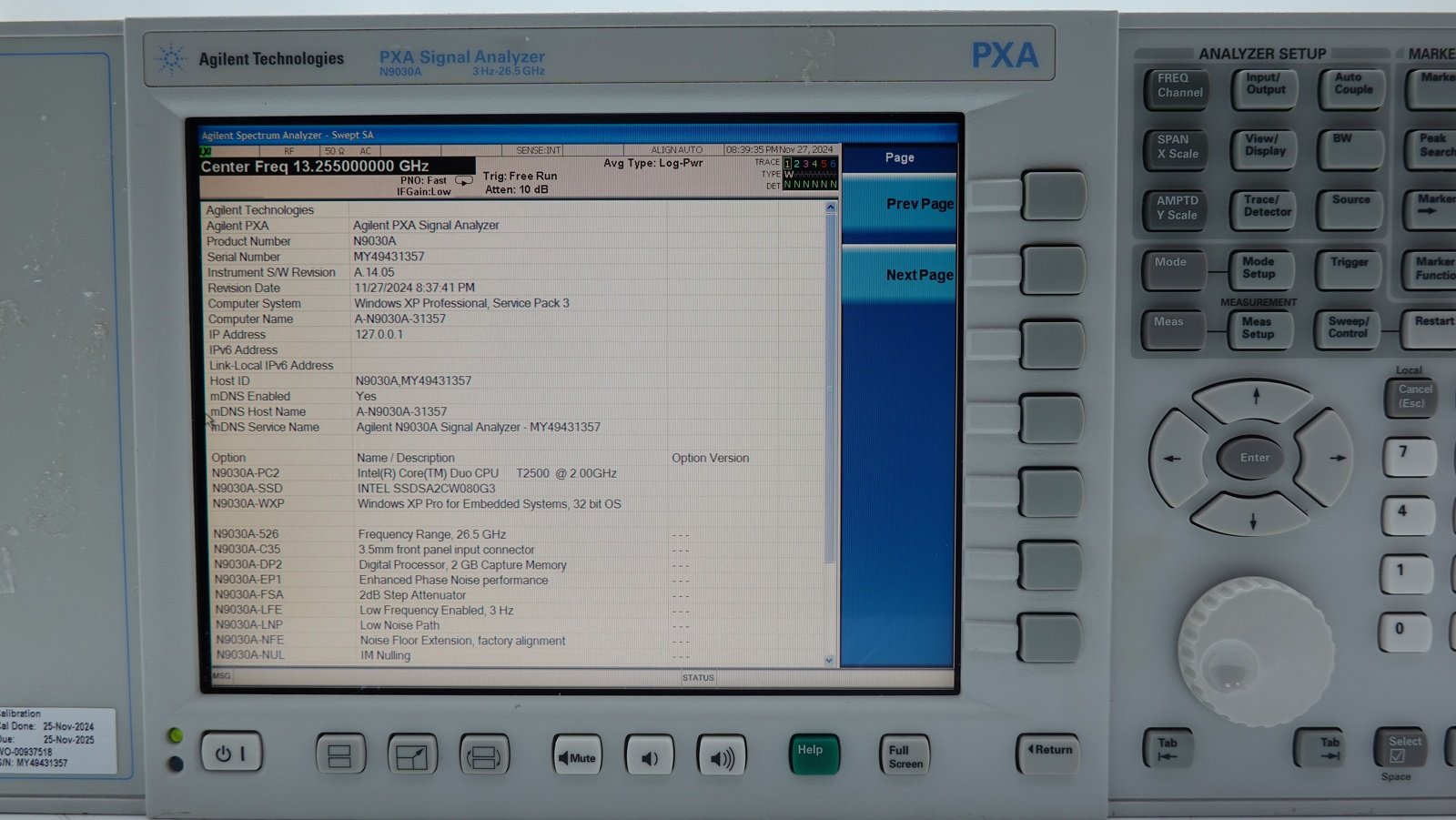 Keysight N9030A-526 3 Hz to 26.5 GHz 